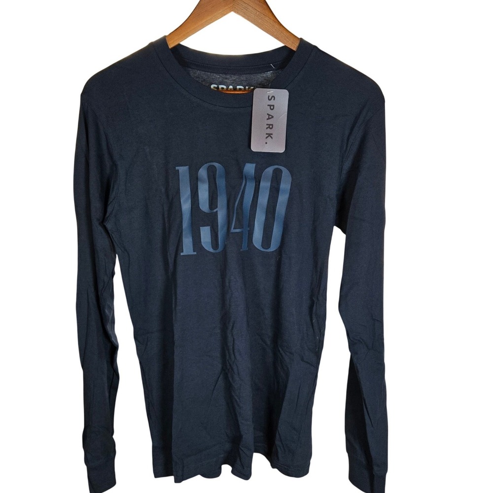 Spark Mens Long Sleeve T Shirt Graphic 1940 Navy Cotton Size Small - Picture 2 of 6